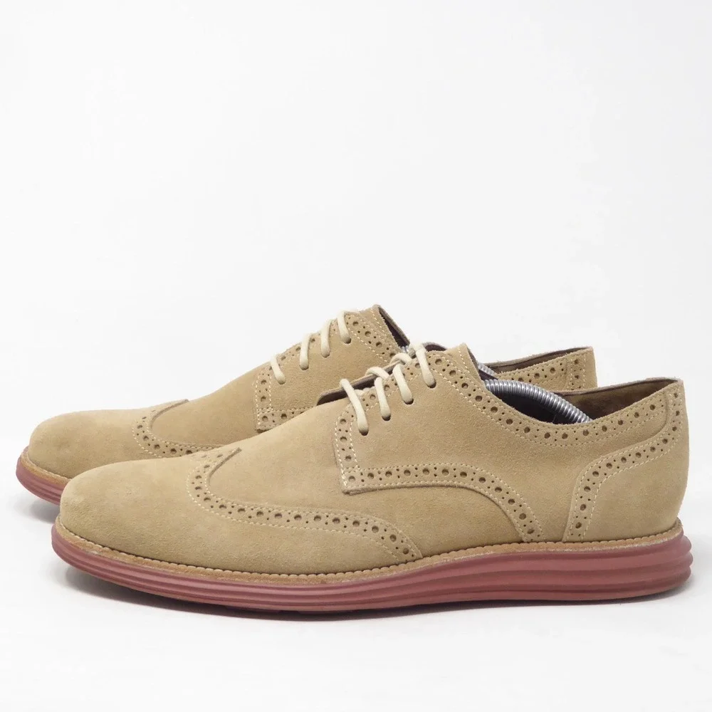 Cole Haan Mens LunarGrand Wingtip Oxfords Dress Shoes Tan Suede C10228 11.5